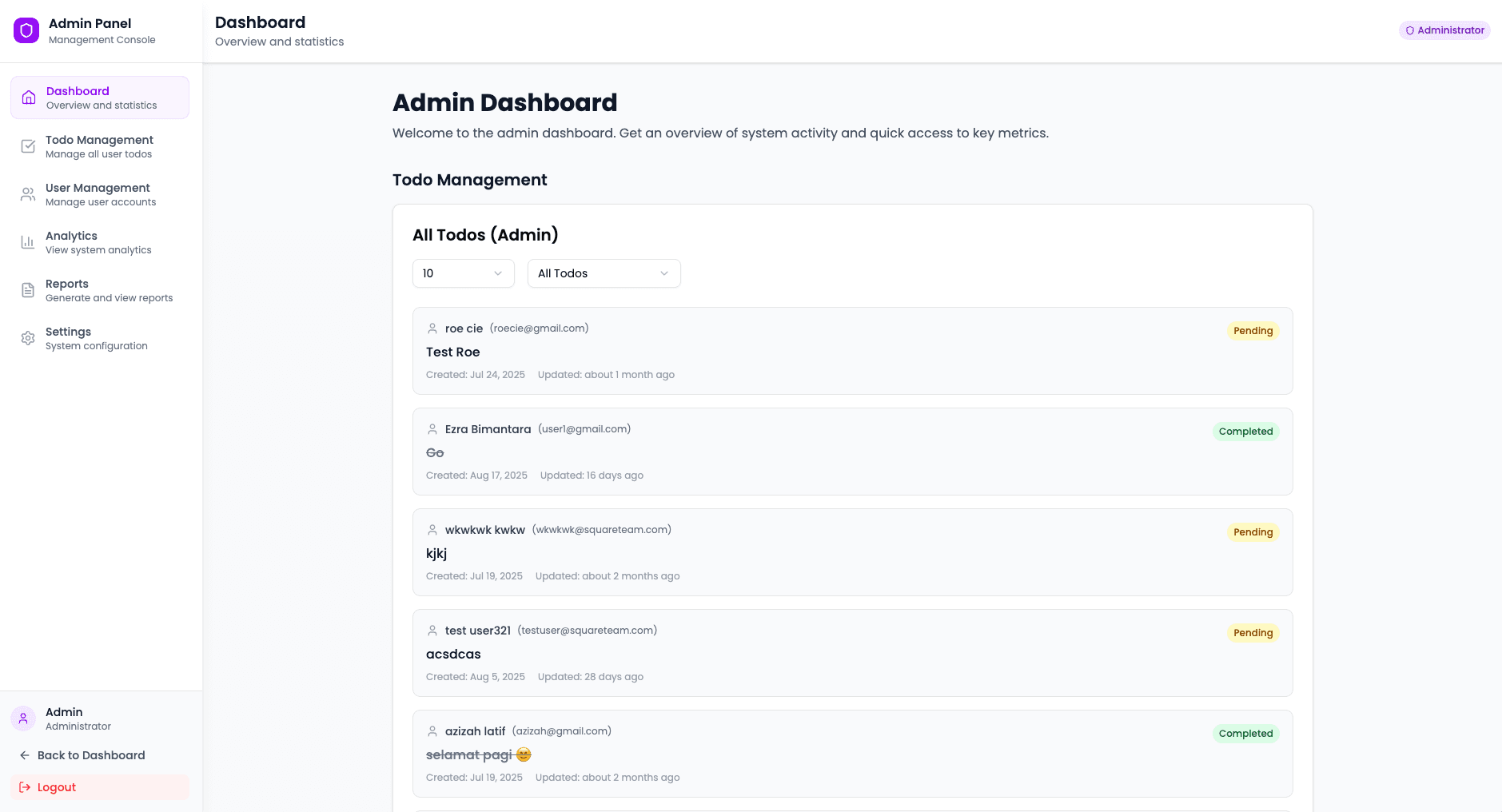 Simple To-Do List Dashboard